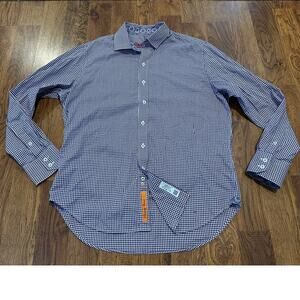 Robert Graham Men's Plaid Paisley Flip Cuff Shirt Purple Size Large Bold Casual